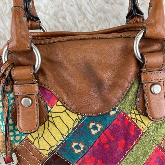 Fossil Bags Fossil Vtg Leather Fabric Patchwork Large Tote Bag